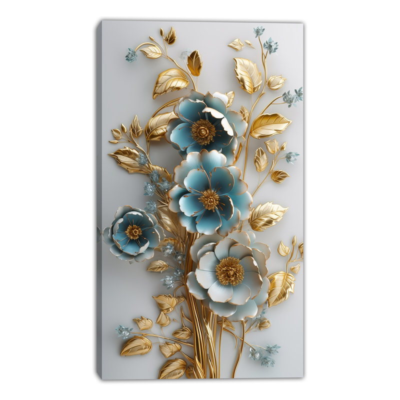 Golden Bloom Radiance - Art mural sur toile tendue, H 35 po x l 20 po