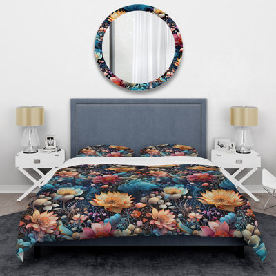 Cosmic Botany Botanical Pattern I - Floral Duvet Cover Set - Microfiber Polyester
