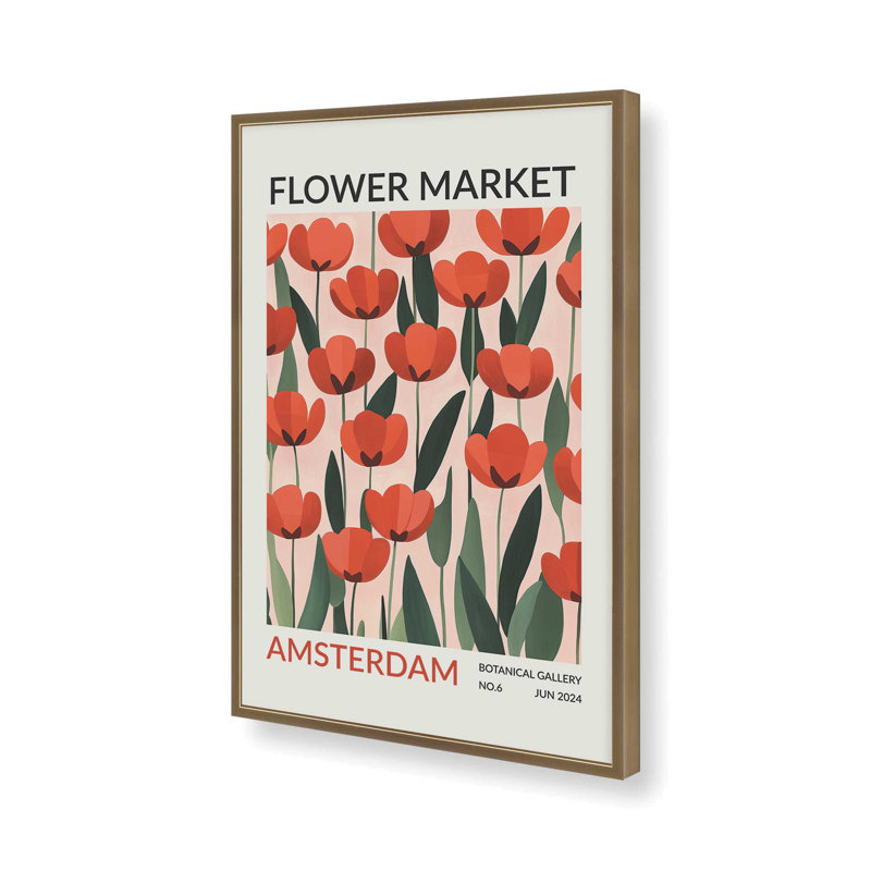 Amsterdam Flower Market I Print , H 11,25 po x l 9,25 po, Reproduction encadrée sans passe-partout, Or brossé