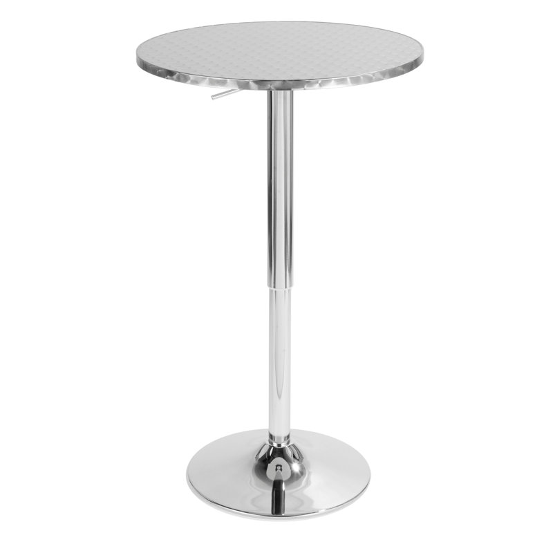 Bistro Contemporary Adjustable Round Bar Table In Silver By