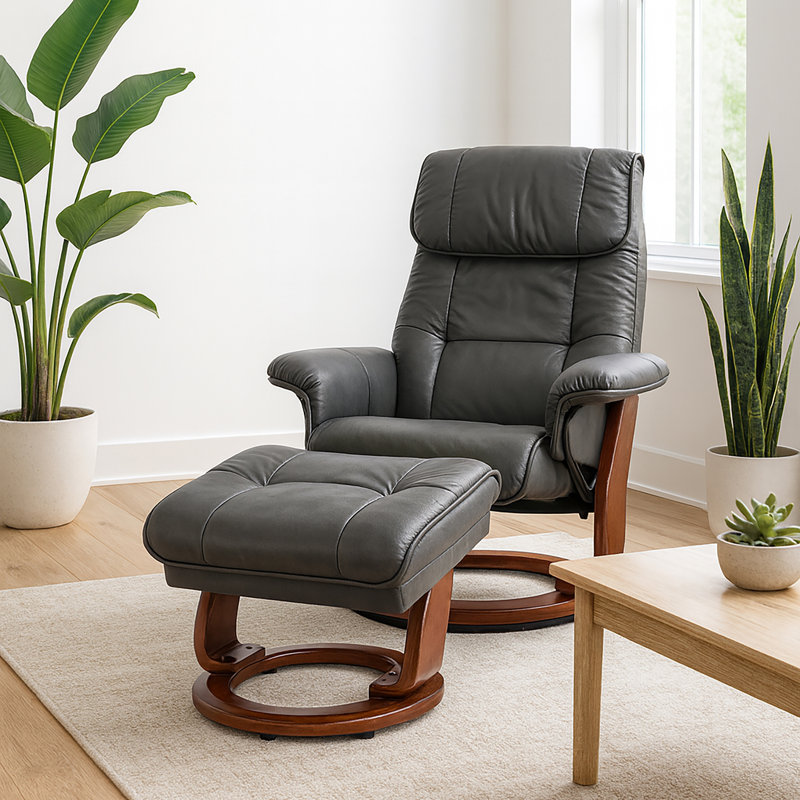 Mongillo 33" Wide Swivel Ergonomic Recliner with Ottoman, Gray