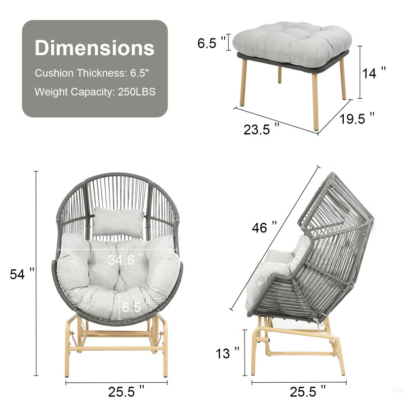Fauteuil pivotant avec coussin et repose-pieds Swing, Brun / Gris, Light Gray