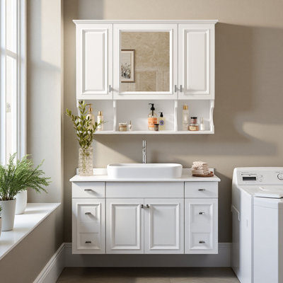 35'' X 28'' Wall Mounted Bathroom Medicine Cabinet, Mirror Cabinet With Open Shelves And Adjustable Shelf