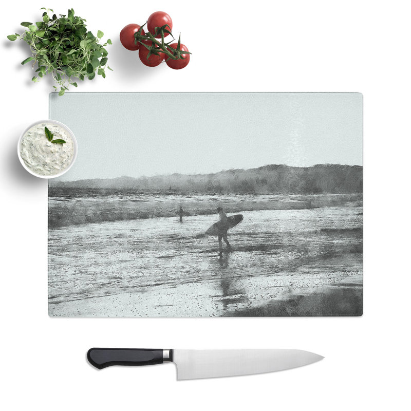 Two Surfers Painting Chopping Board, 0.4cm H x 20cm W x 28.5cm L