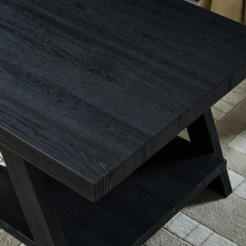Table d'appoint contemporaine noire avec tablette - Placage en bois dur pour une touche d'élégance - Plateau et rangement
