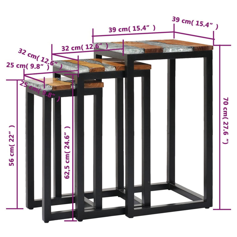 Hallock Solid Wood Sled Nesting Tables