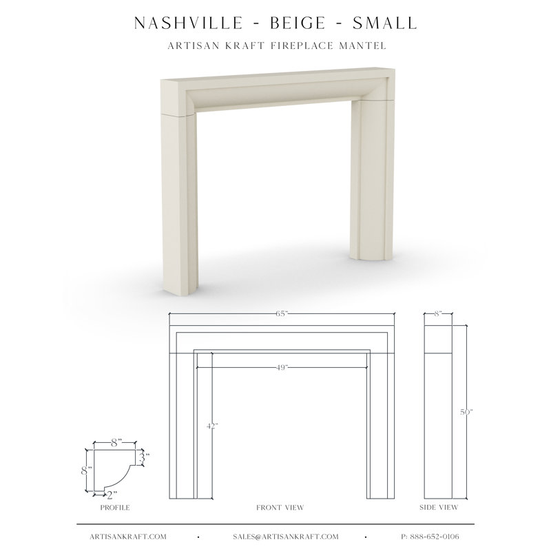 Foyer en pierre Nashville avec foyer standard, Beige, 7,5 po x 60 po x 48 po