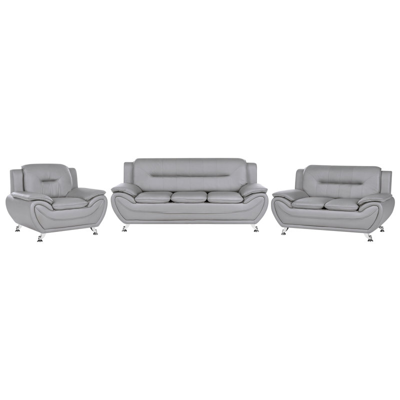 Leira 3 - Piece Faux Leather Living Room Set, Grey