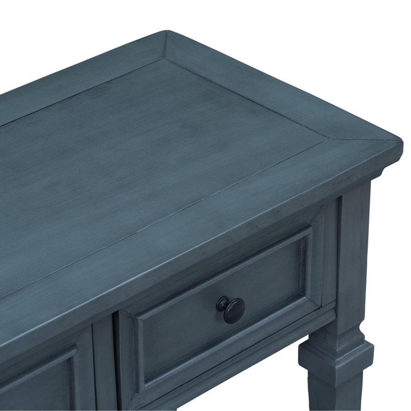 Classic Retro Style Console Table With Three Top Drawers And Open Style Bottom Shelf, Easy Assembly (Navy), Navy