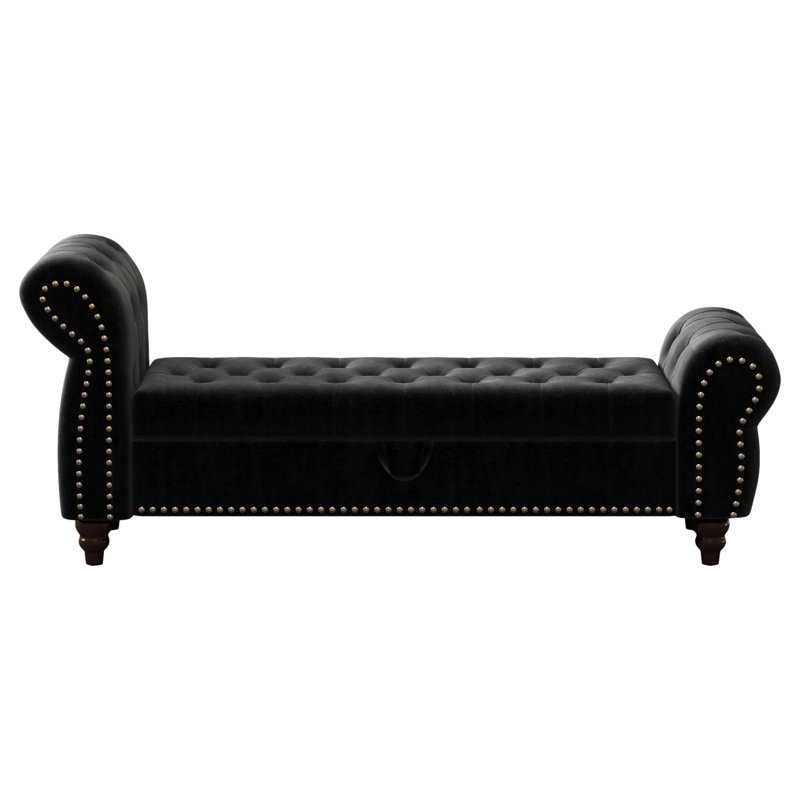 Banc de rangement de chambre à coucher en velours noir avec compartiments de chaise amovibles 64,5 po, Noir