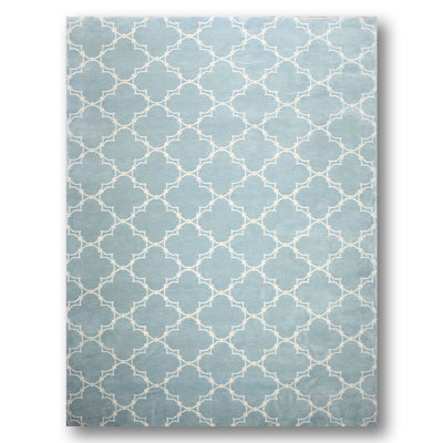 Tapis de zone en laine bleu noué la 8 pi x 11 po one-of-kind Haines