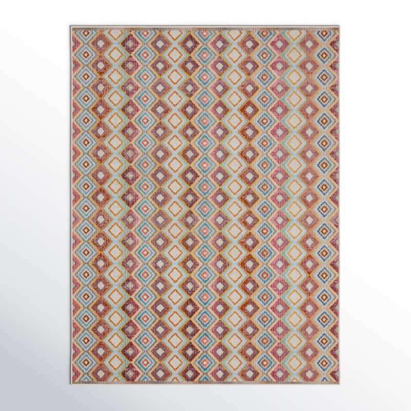 Deva Geometric Machine Woven Polypropylene Area Rug in Brown/Blue/Red, Rectangle 9' x 12'