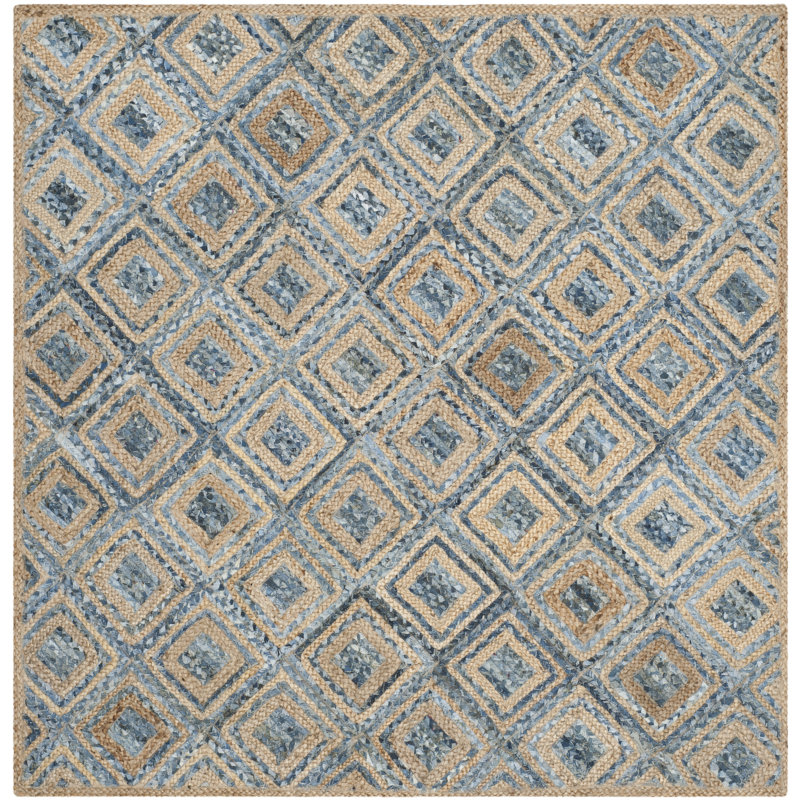 Arria Hand Woven Jute/Denim Geometric Rug in Natural/Blue, Square 8'