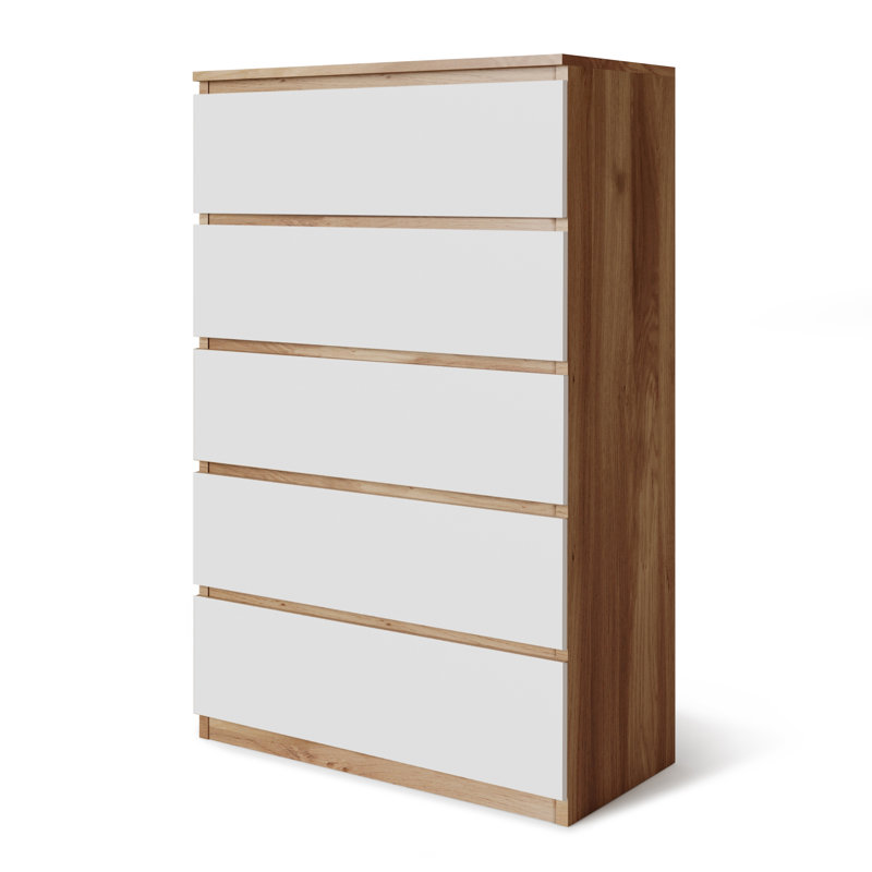 Baptistine 70 cm W Chest of 5 Drawers, Oak/White