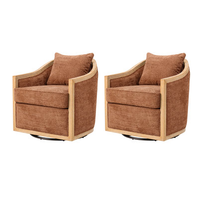 Gerena Jess Farmhouse Solid Wood Swivel Chair Set Of 2-CORAL