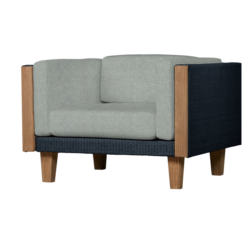 Catalina Outdoor Teak Lounge Chair, Bamboo Bay Sky, Ebony