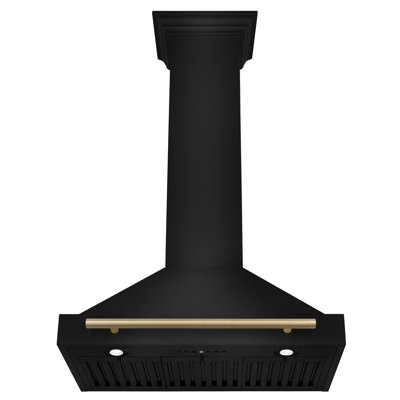 ZLINE 30 in. Autograph Edition Black Stainless Steel Wall Mount Range Hood With Polished Gold Handle