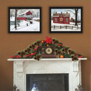 2- Piece Vignette Lovers Knot Quilt Barn, Covered Bridge Framed Wall Art For Living Room, Bedroom Wall Art Print For Home Decor