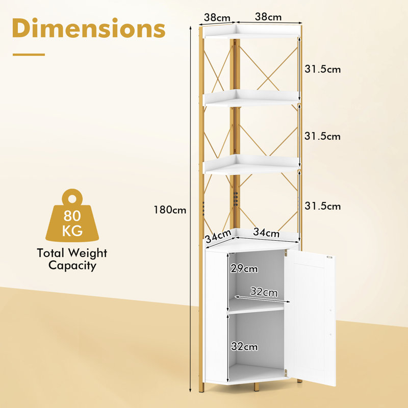 180cm H x 38cm W Metal Corner Bookcase, White