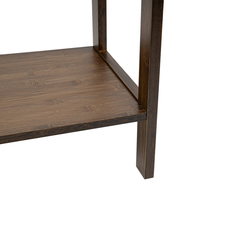 Table de canapé 2 niveaux en bambou avec tiroir et tablette, console de couleur noyer