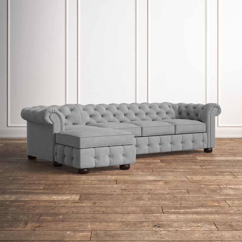 Canapé Chesterfield à accoudoirs roulés en lin 114,9 po Huskins, Lin gris