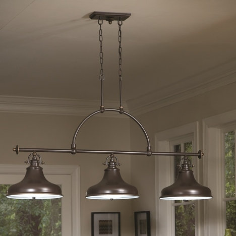 Bridges 3 - Light Kitchen Island Pendant, Weathered Brass