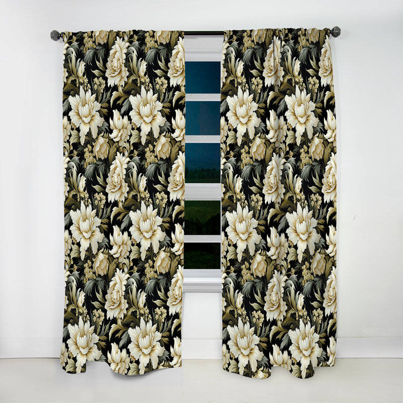 Victorian Green And White Damask Grand I - Bohemian Velvet Curtain - Room Darkening - 1 Panel, 52" W x 84" L