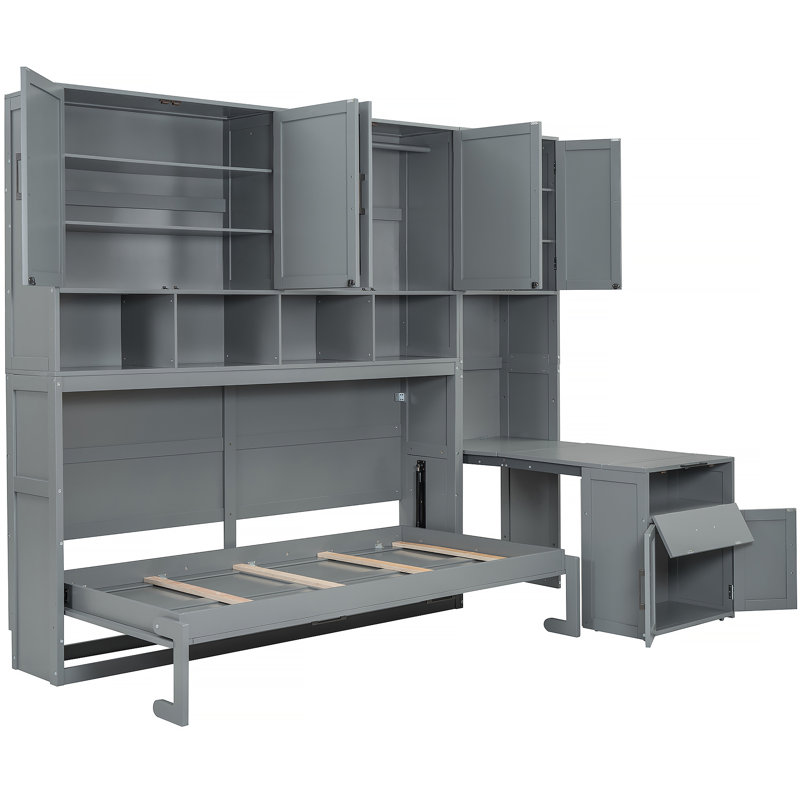 Lit escamotable mural avec placard, tiroirs et bureau Murphy