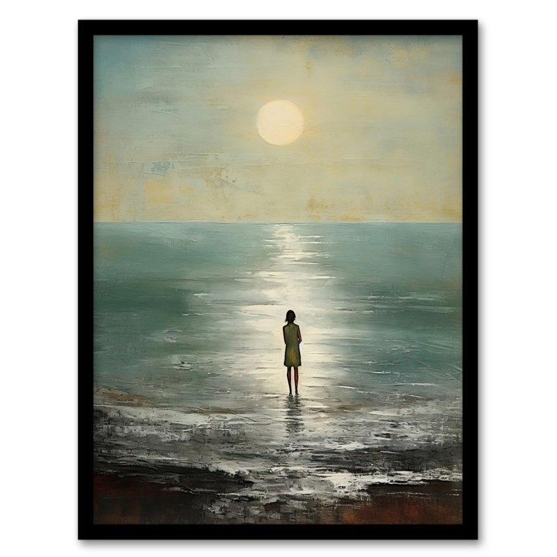 Looking Out To Sea Alone Shore Moonlit Beach - Single Picture Frame Print