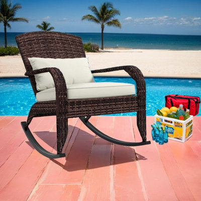 All-Weather Wicker Adirondack Rocking Chair with Cushions