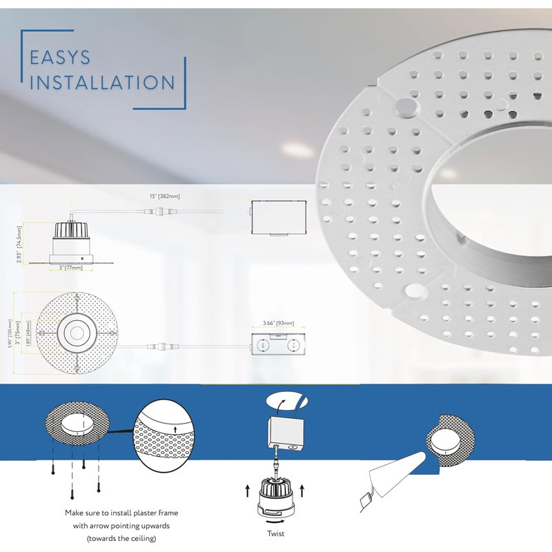 Luminaire encastré à DEL rond 3,5 W P-5000 de 3,5 W à culot rond de 12 W et 850 lumens P-5000, Blanc