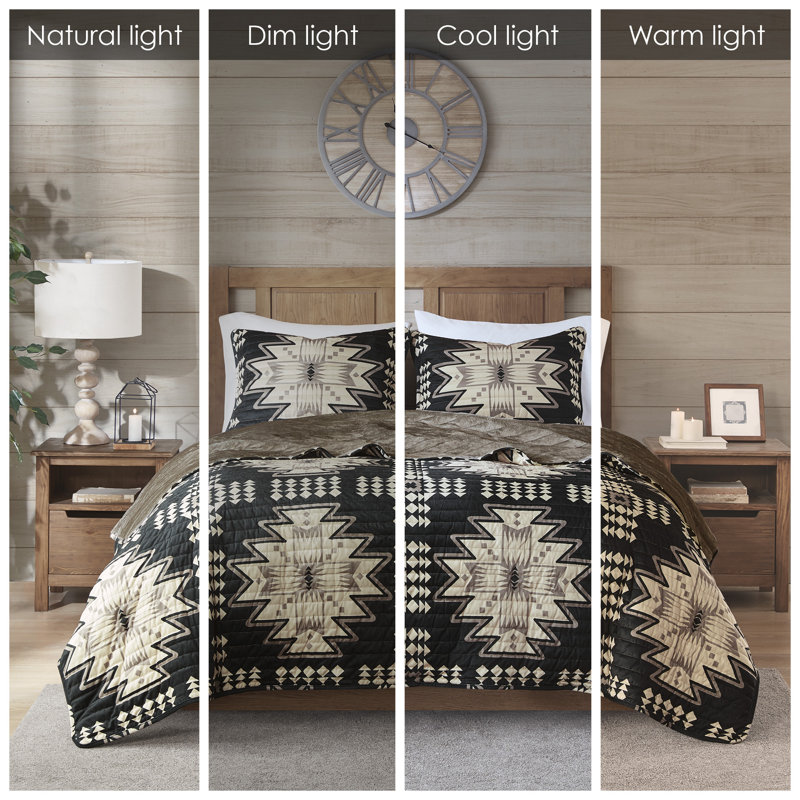 Full Black and Tan Aztec Pattern Quilt Set