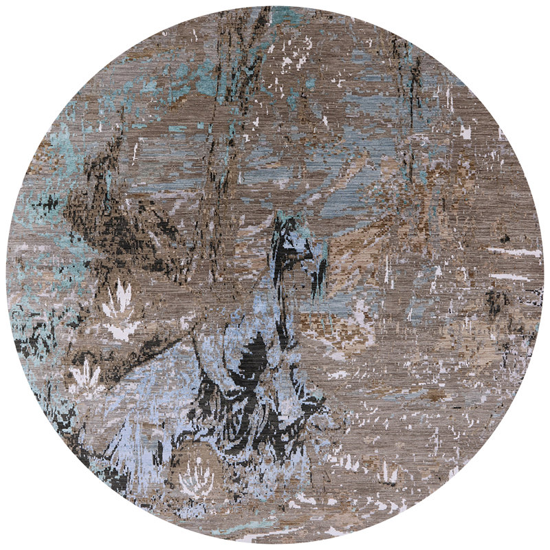Tapis abstrait gris, Rond 7 pi