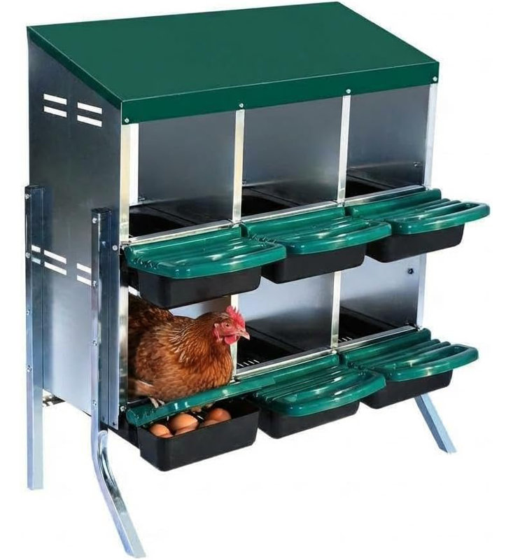 Nichoirs pour poules, poulaillers pour 6 poules pondeuses, 6 compartiments, poules pondeuses, nichoirs avec pieds, cage en acier galvanisé à 6 trous pour poules, vert