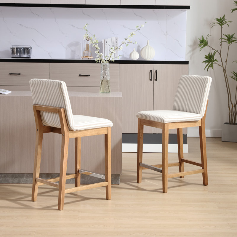 Tabouret de comptoir rembourré Alayha, Rayures beiges