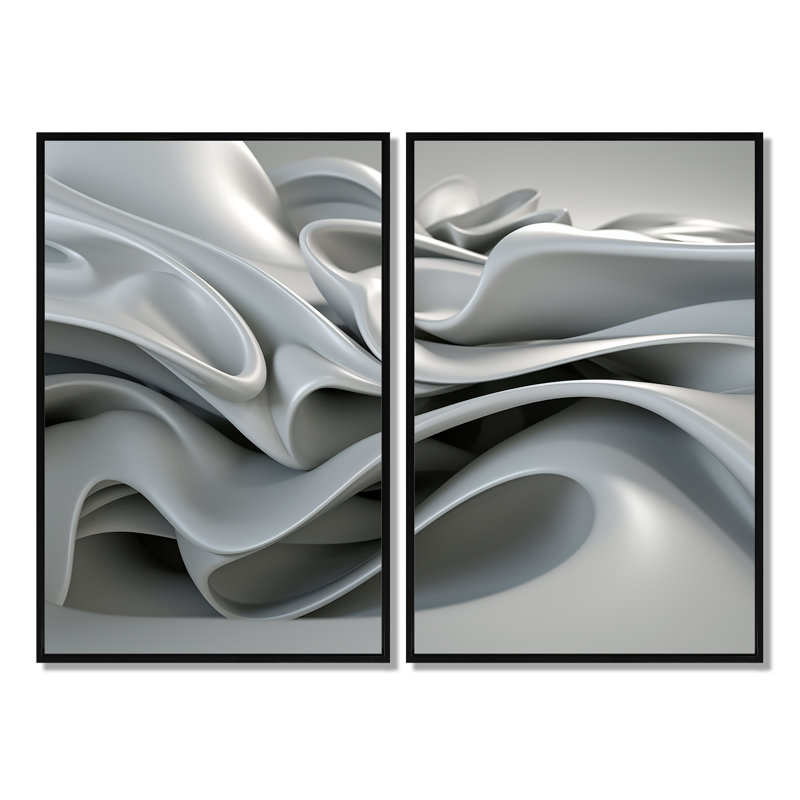 Gris infini ondulations - art mural moderne, Noir, H 36 po x l 48 po, Impression encadrée flottante