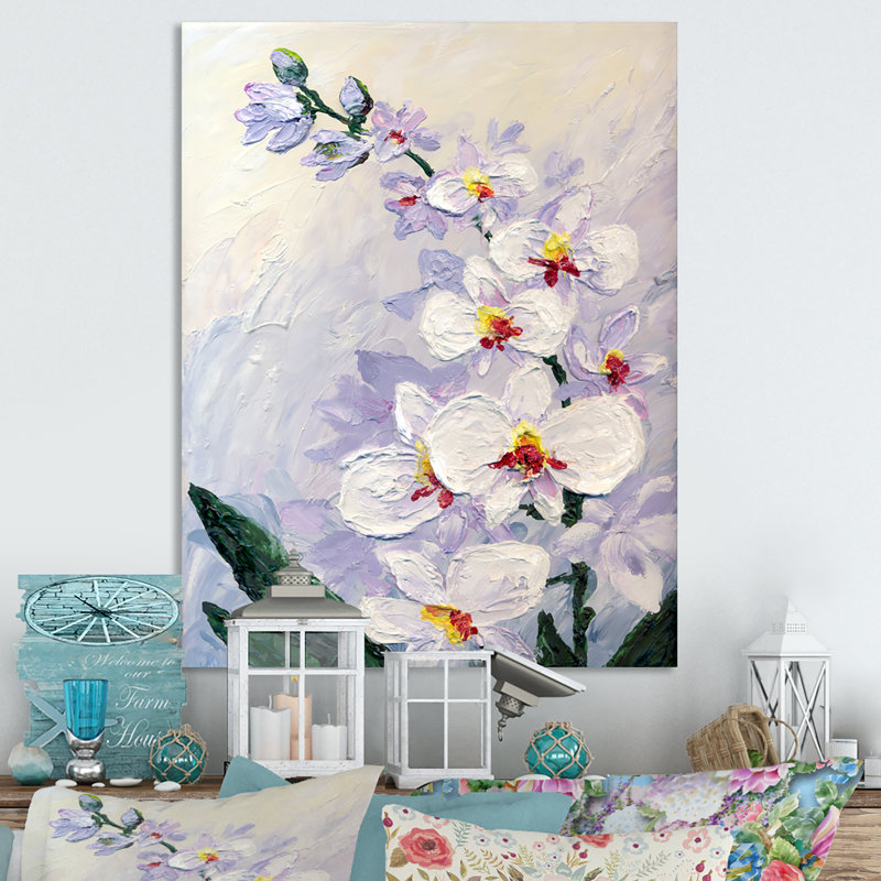 Fleur d'orchidée blanche moderne - peinture, H 40 po x l 30 po x P 1,5 po, Toile tendue