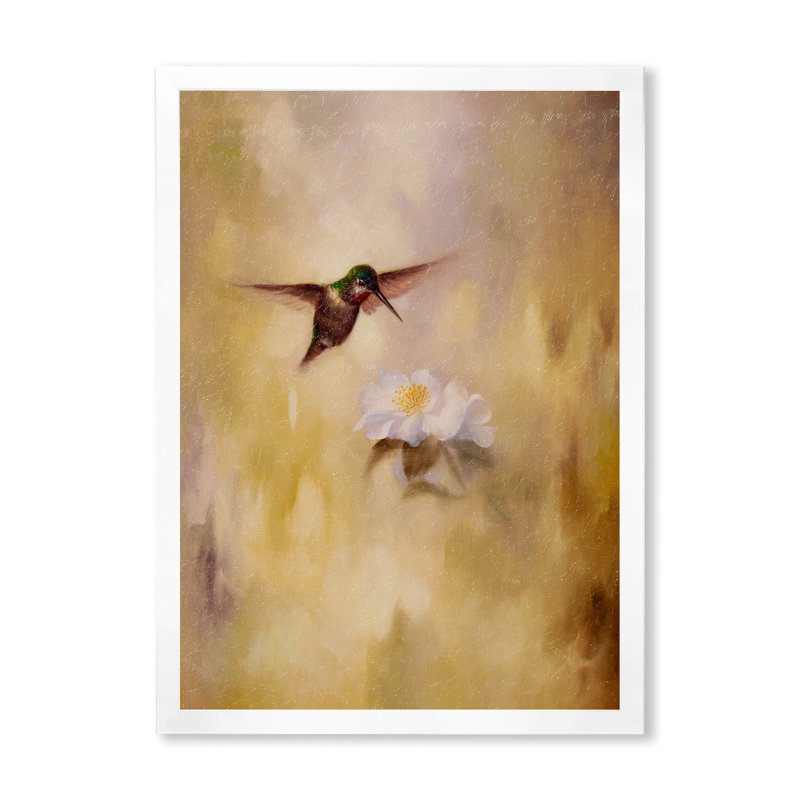 «A Flying Humming Bird at Dawn», reproduction d'art sur toile encadrée, H 20 po x l 12 po x P 1 po, Toile avec cadre blanc