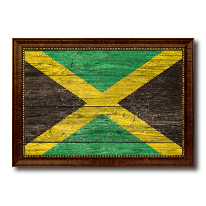 Impression sur toile encadrée « jamaica country flag », H 15 po x l 21 po x P 1 po, Encadrement brun