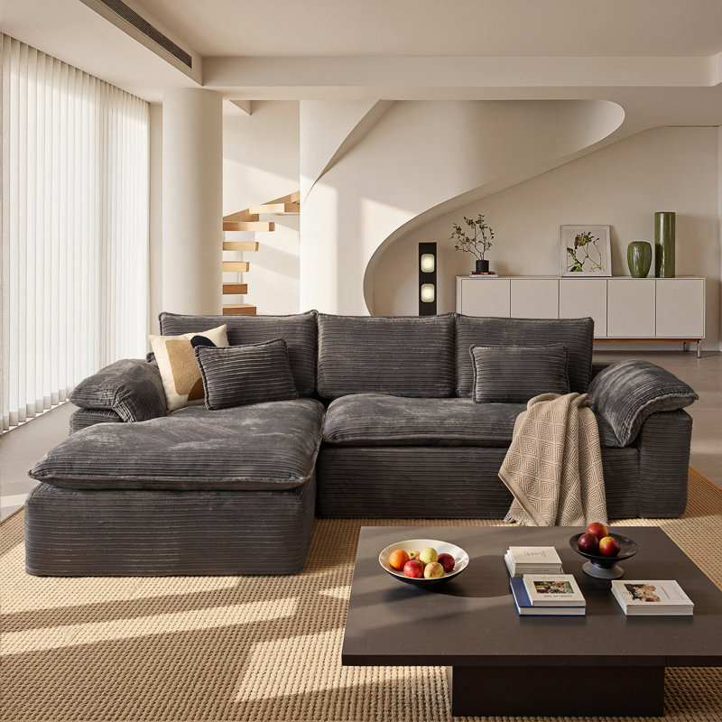 Nathasa 2 - Piece No Assembly Required Upholstered Sectional, Compression Sleeper Sofa with Pillow, Free Combination Sofa Bed for Home