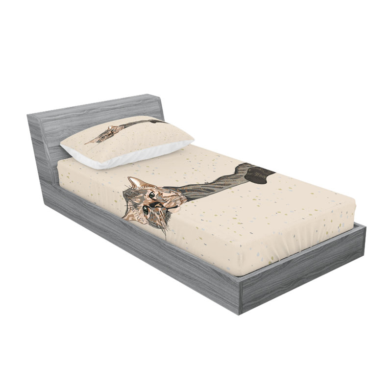 Drap-housse et coussin décoratif Ambesonne, gris beige, Ensemble de draps pour lit simple + 5 pièces supp