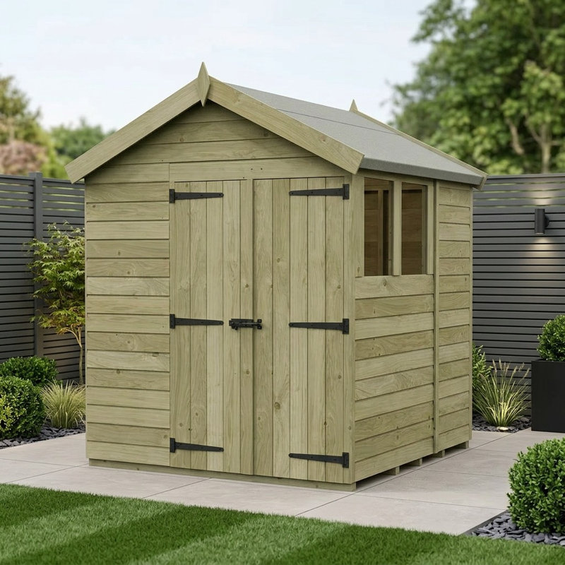 Total Sheds 6ft x 6ft Apex Garden Shed - Double Door - With Windows - Pressure Treated Timber - UK Manufactured