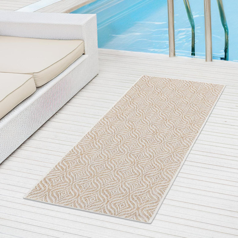 Tapis intérieur / extérieur brun clair / ivoire Loganville, Tapis de couloir 2 pi 7 po x 10 pi