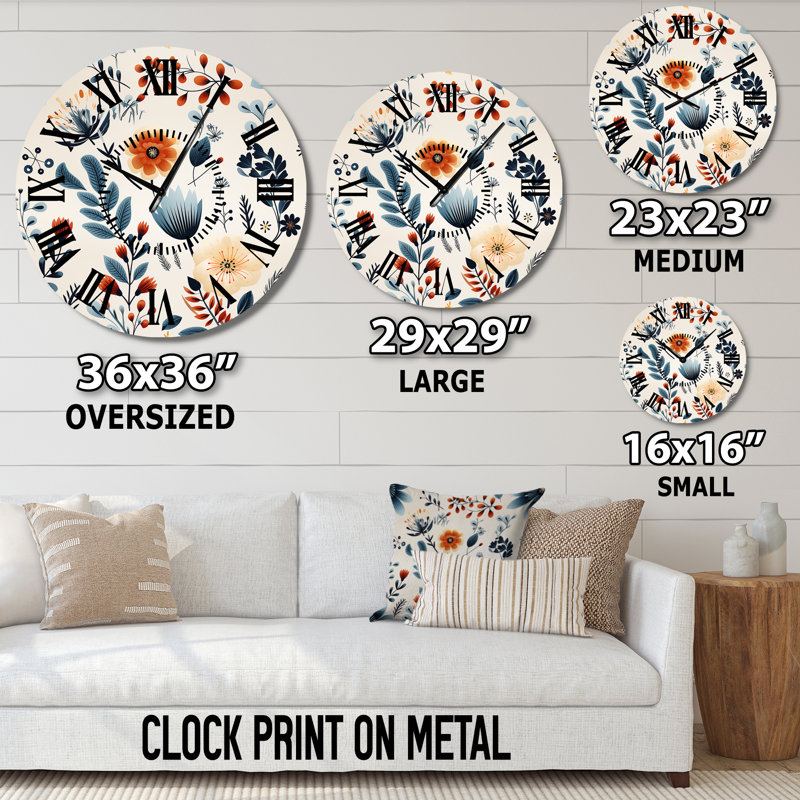 Horloge murale Nordic Blue Bloom, Médium
