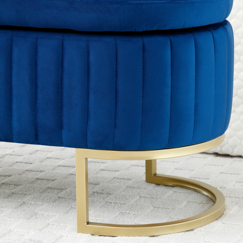 Banc de rangement rembourré en velours, Bleu