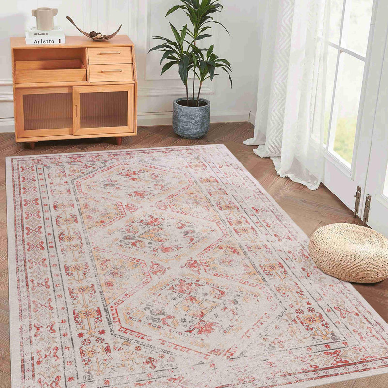 8'x 10'Beige Washable Area Rug, Rectangle 8' x 10'