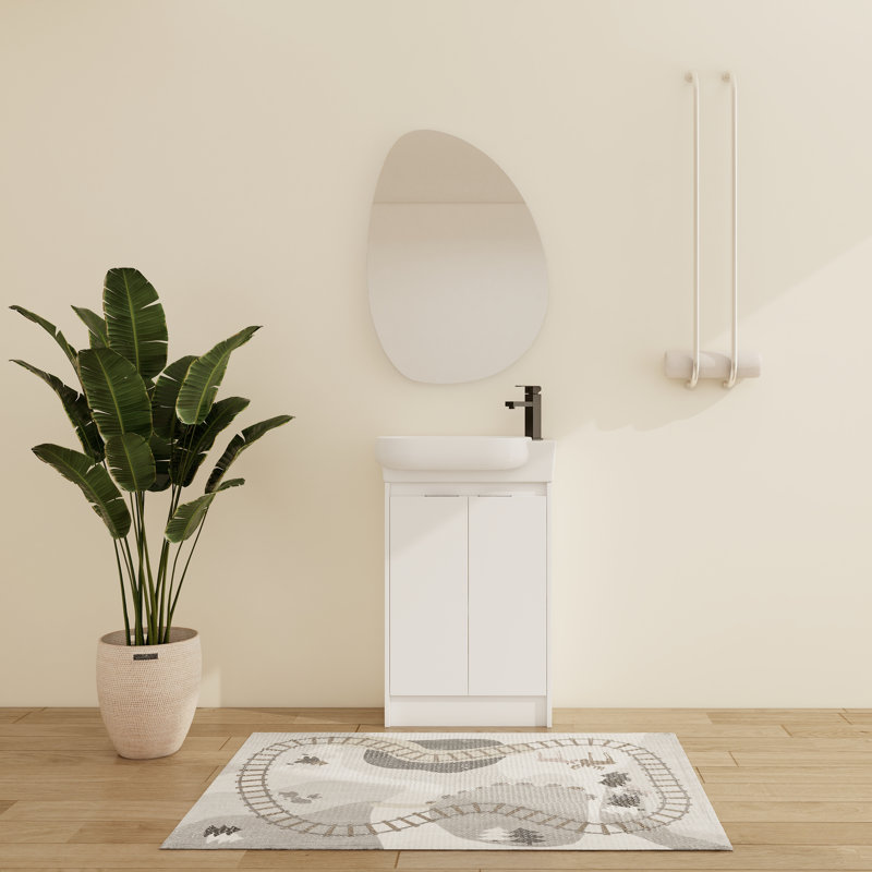 Meuble-lavabo simple autoportant de 23 po avec plateau en céramique Khyla, Blanc