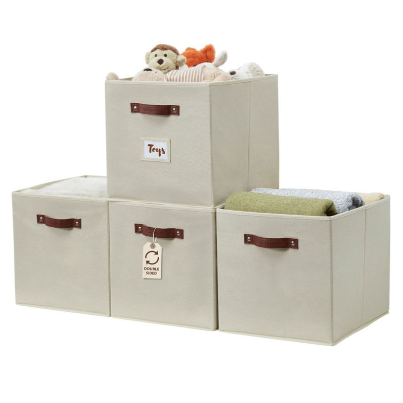 DECOMOMO Storage Baskets, 13x15x13 Storage Cube Bins with Labels for Organizing Shelves Kallax (Kallax / 4pcs, Beige), Beige