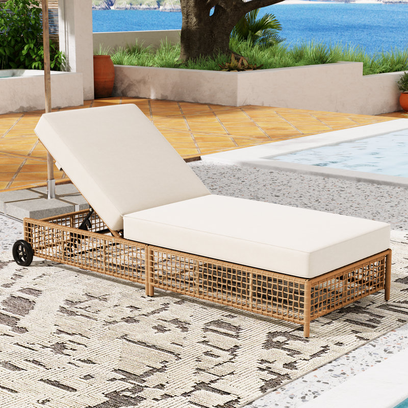 Chaise longue d'extérieur en rotin, Naturel, 1