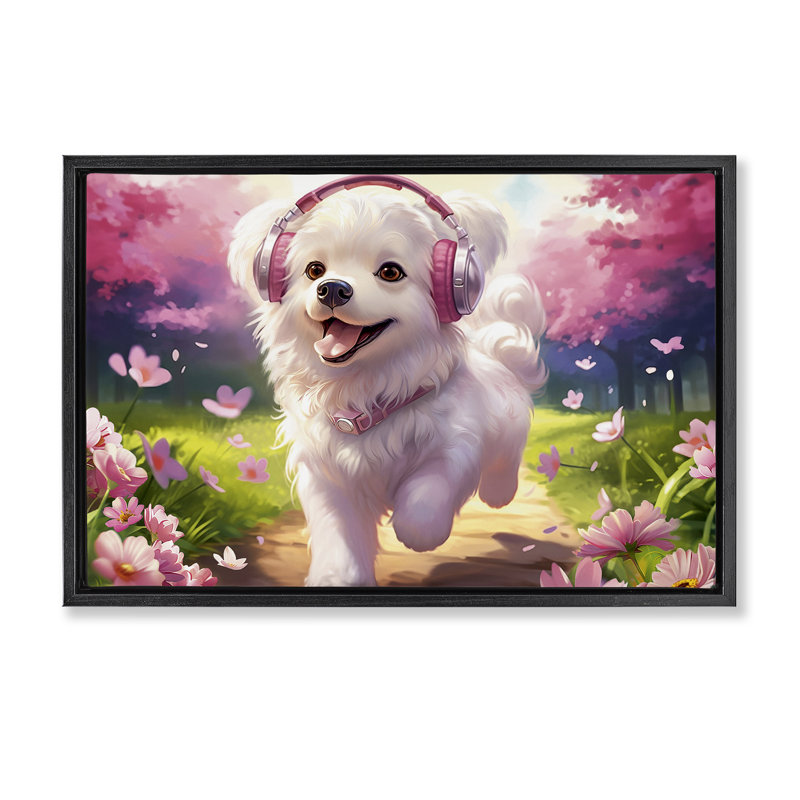 Cadre flottant «Happy Puppy On A Walk», conception par Image World, Cadre flottant noir de jais, H 17 po x l 25 po